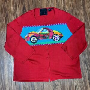 Vintage Michael Simon New York knit Cardigan Car Applique Grannycore Large